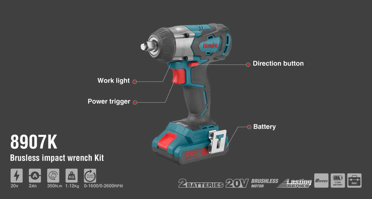20V Brushless impact wrench kit 1/2 inch — Ronix tool view 10 | Authorized distributor KSA